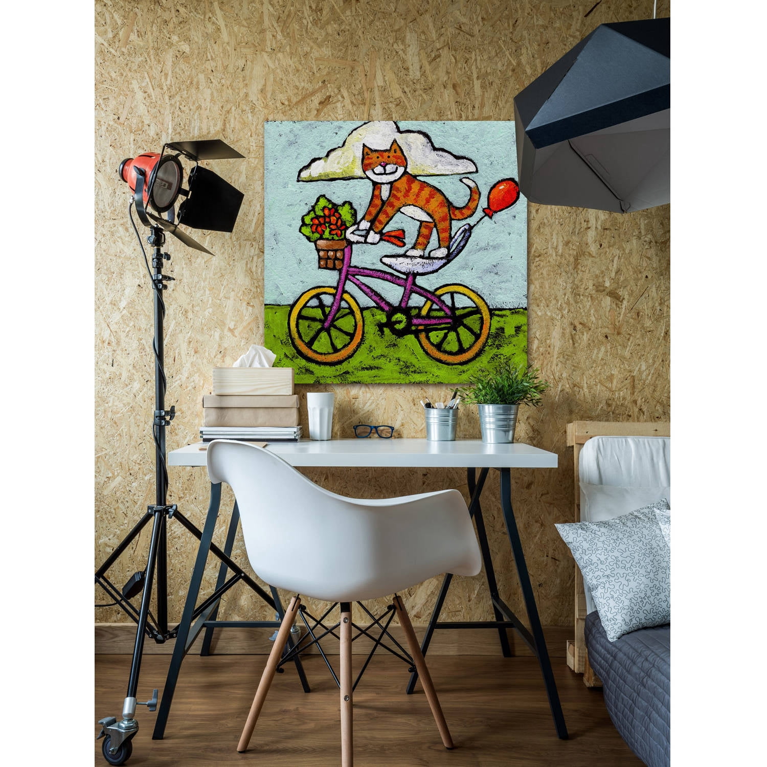 Marmont Hill - "Tiger Cat Bike Acrobat" by Janet Nelson Painting Print on Wrapped Canvas