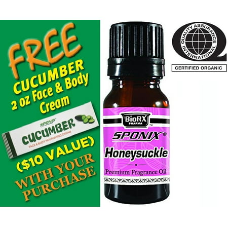 Best Honeysuckle  Fragrance Oil 10 mL - Top Scented Perfume Oil - Premium Grade - with FREE Cucumber Face & Body Nourishing Cream by (Best Essential Oils As Perfume)