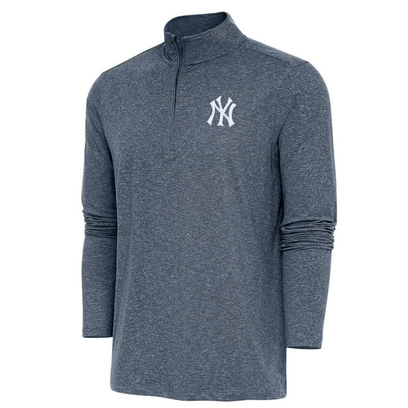 Men's Antigua  Heather Navy New York Yankees Hunk Quarter-Zip Pullover Top