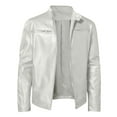 thumbnail image 4 of Mens Leather Motorcycle Jacket Stand Collar Punk Style Outerwear Coat Casual Riding Protective Gear White Size M, 4 of 4