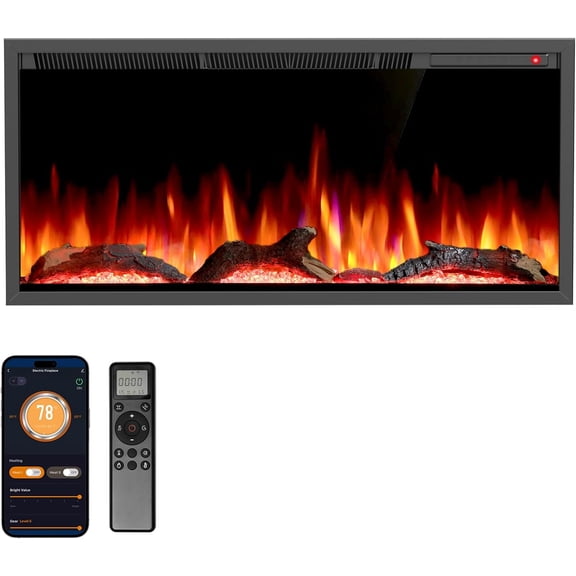 WAA 36 Inch Smart Electric Fireplace Alexa/WiFi/APP Control,Flame Adjustment,Log & Crystal Options