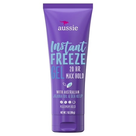 (2 pack) 20-Hour Hold Hair Gel - Aussie Instant Freeze Hair Gel with Jojoba Oil & Sea Kelp, 7.0 oz
