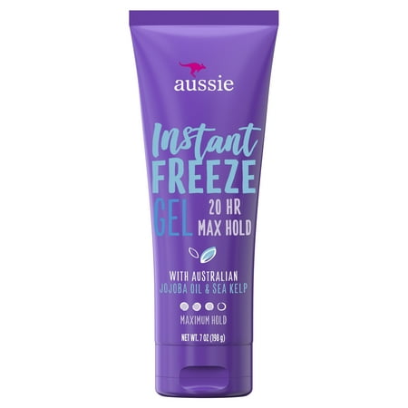 (2 pack) 20-Hour Hold Hair Gel - Aussie Instant Freeze Hair Gel with Jojoba Oil & Sea Kelp, 7.0 (Best Soft Hair Gel)