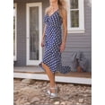 thumbnail image 2 of Navy Polka Dot V-Neck Wrap High-Low Maxi Dress For Women, 2 of 6