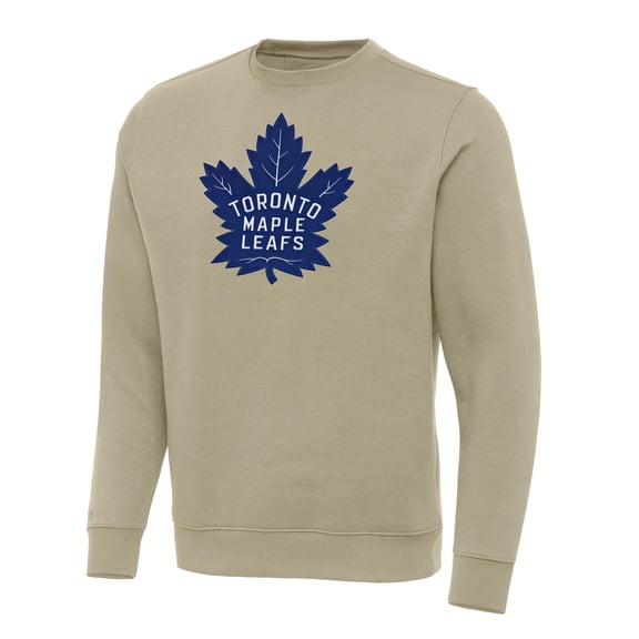 Men's Antigua Khaki Toronto Maple Leafs Victory Crewneck Pullover Sweatshirt