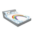 thumbnail image 2 of Cartoon Fitted Sheet & Pillow Sham Set, Rainbow Above Fluffy Romantic Clouds Art Design, Decorative Printed 6 Piece Bedding Decor Set, Full, Pale Blue Yellow, by Ambesonne, 2 of 3