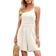 thumbnail image 2 of Women's Summer Sleeveless One Shoulder Solid Color Short Jumpsuits Casual Loose Wide Leg Shorts Beach Romper, 2 of 7