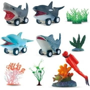 DINOBROS Sea Animal Pull Back Toy Cars Playset Ocean Game Set of 12Pcs Great White Shark Dolphin Killer Whale vehicle Toys for Boys and Toddlers 3 Year Olds and up