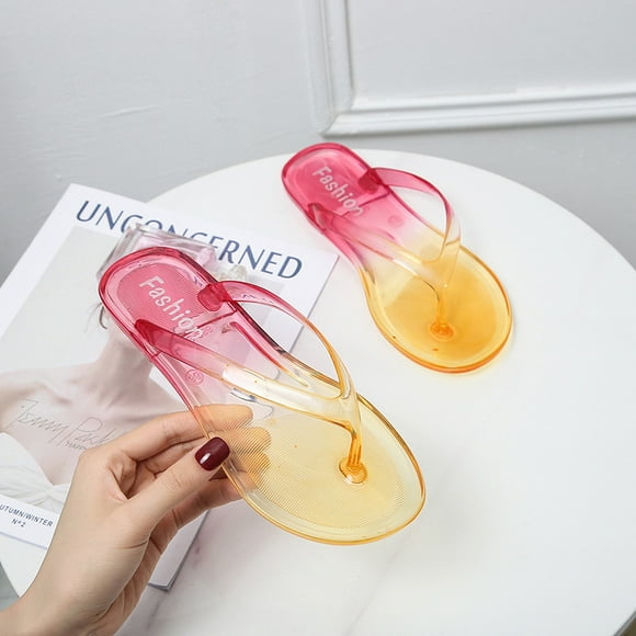 Women Flip Flops Beach Slippers PVC Transparent Clear Crystal Casual Sandals Summer Bathing Indoor Outdoor Flat Slide Jelly Shoe LS