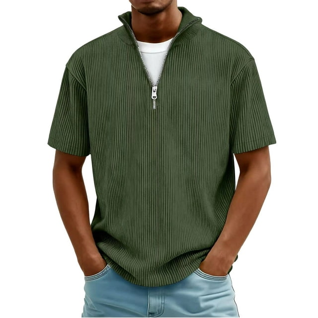 Yaoyar Mens Quarter Zip Lapel Shirts Solid Textured Casual Short Sleeve Shirt Lightweight Golf Tops