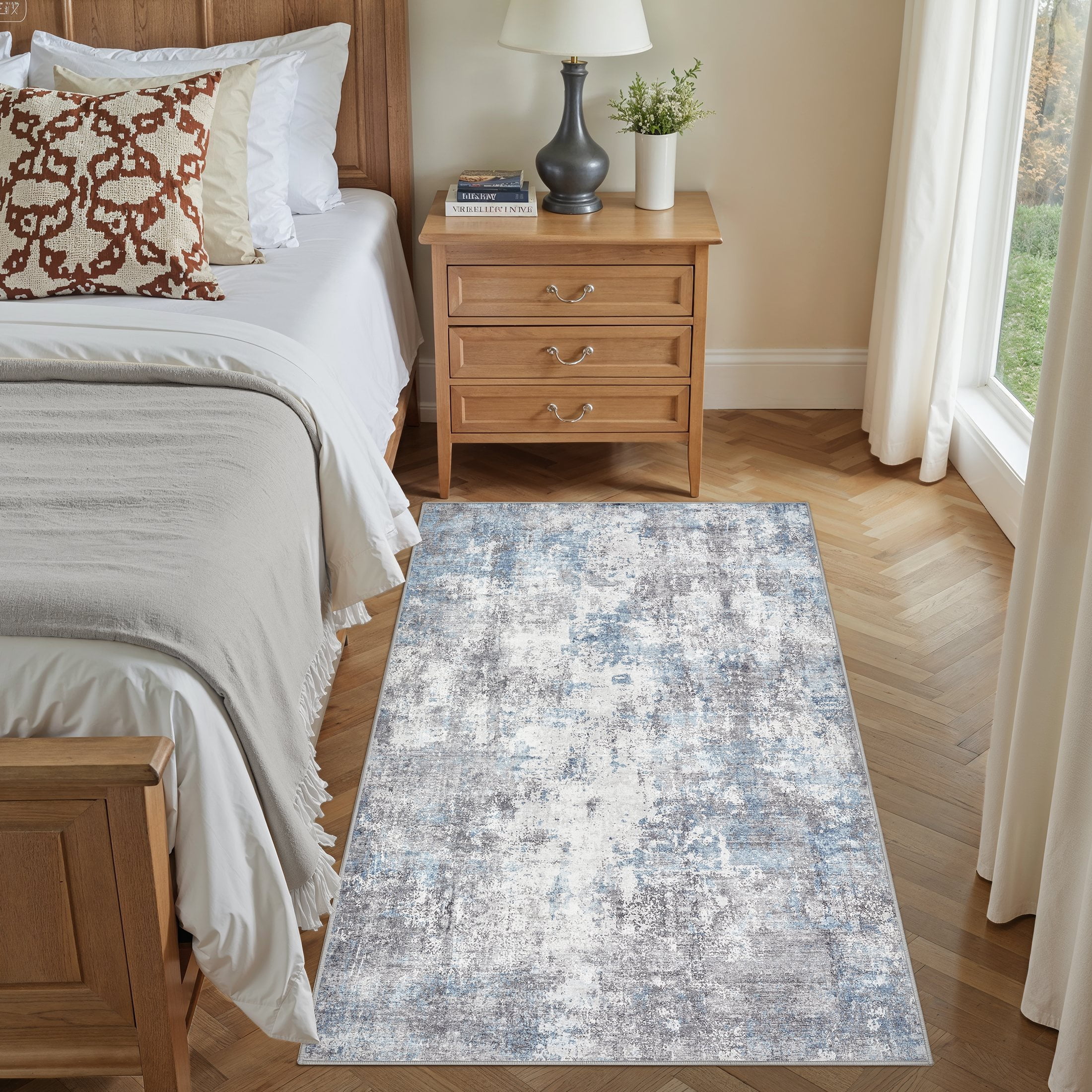 Uermei 3x5 Washable Entryway Rug: Non-Slip Soft Abstract Indoor Area Rug for Living Room Kitchen Bedroom, Stain-Resistant Door Mat Throw Carpet for Laundry Foyer Home Decor - Blue Gray