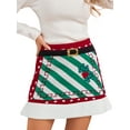 thumbnail image 2 of Women's Christmas Mini Skirts Belt Print High Waist Patchwork Knit A-line Skirts Fall Party Packaged Hip Skirts Streetwear, 2 of 9