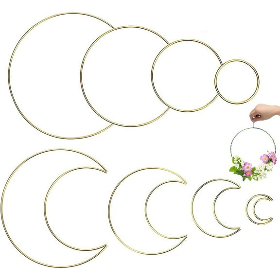 KEINXS 8 Pcs Gold Macrame Dreamcatcher Rings Metal Hoops Wall Hanging Crafts 4 Sizes for Wedding Wreath Decoration