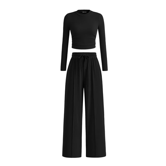 Conjunto de 2 Piezas para Mujer PRETTYGARDEN Top Corto y Pantalones de Pierna Ancha M