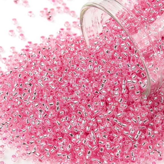 TOHO Round Seed Beads Japanese Seed Beads (38) Silver Lined Pink 15/0 1.5mm Hole: 0.7mm about 3000pcs/bottle 10g/bottle