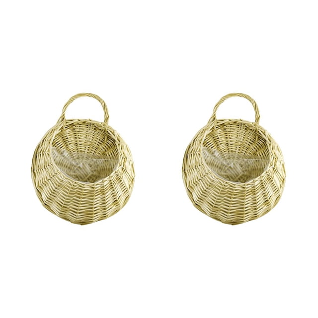 ziyahi Willow Retro Straw Flower Pot Wicker Rattan Wall Hanging Flowerpot Home Garden Decoration Flower Basket Container Dropping beige 2Set