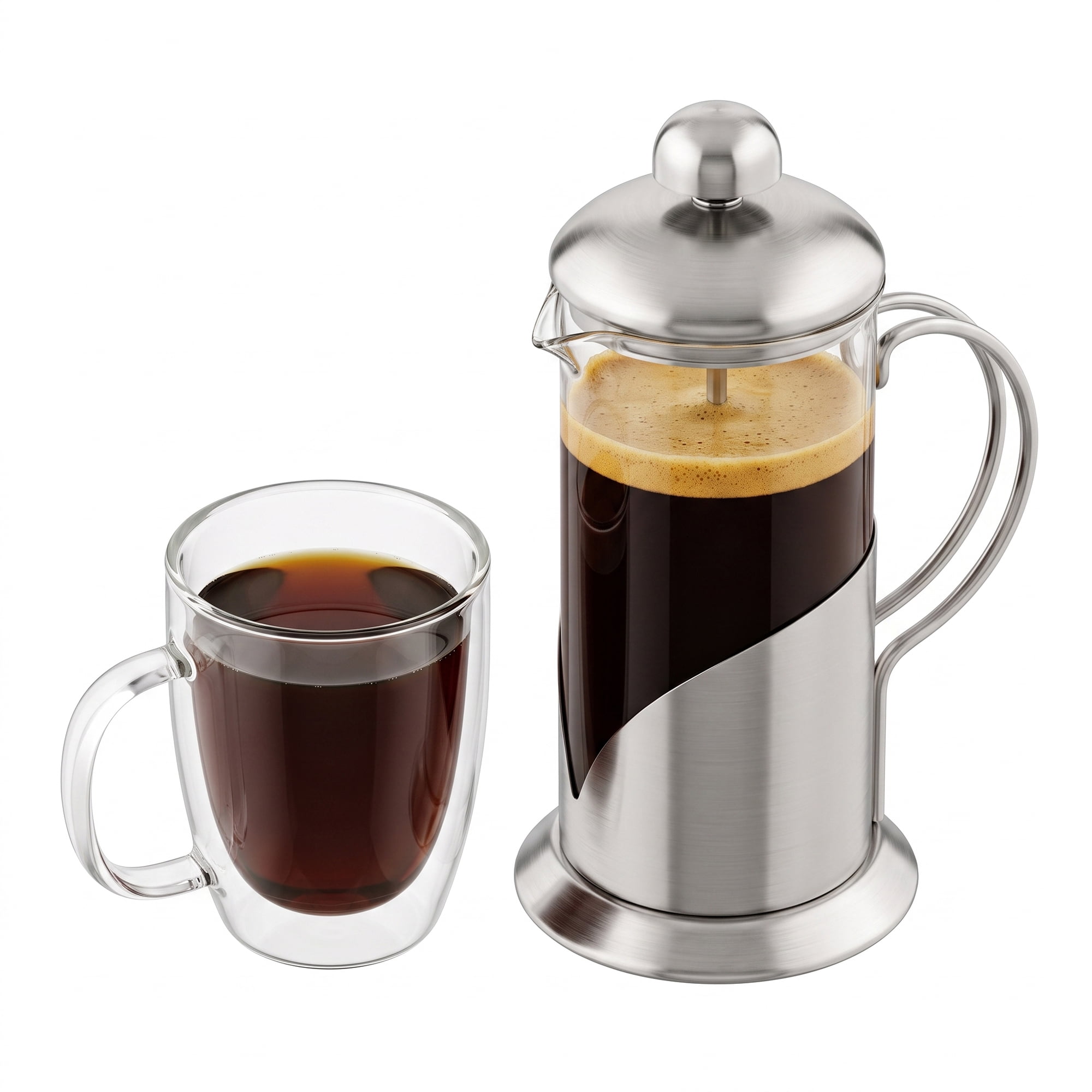 OVENTE French Press Coffee Maker 12 Ounce, 4 Level Stainless Steel Filter System & Heat Resistant Borosilicate Glass, Scoop included, Silver FSL12S