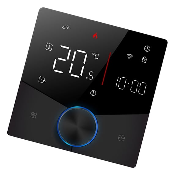 Yajisi Smart Tuya WiFi Thermostat 3.5 inches / 8.8 cm Voice Control Digital Weekly Programmable Temperature Controller Smart Knob with Dimmable Light for Water Heating Black