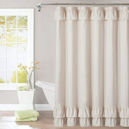 Pink Ruffle Shower Curtain Farmhouse, Cloth Shower Curtains