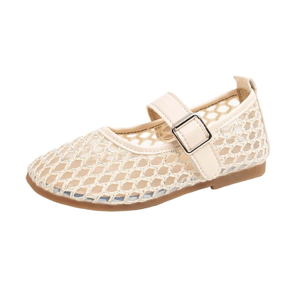 WEIGFI Infant Todder Girls Sandals Closed Toe Breathable Mesh Ballet Soft Sole Casual Lightweight Adjustable Strap Sweet Pool Slipper,Beige,3.5-4 Years