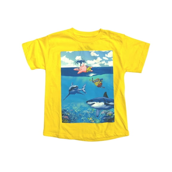 Spongebob Boys Yellow Beach T-Shirt Patrick & Shark Tee Shirt XXS/XS (5)