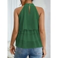 thumbnail image 3 of Women'S Layered Ruffle Hem Sleeveless Halter Chiffon Blouse Flowy Tank Tops Green L, 3 of 8