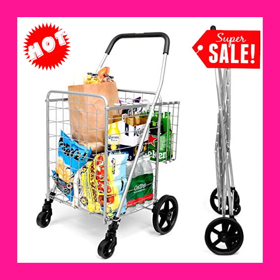 Grocery Shopping Laundry Cart Portable Utility Heavy Duty with Accessory Basket 