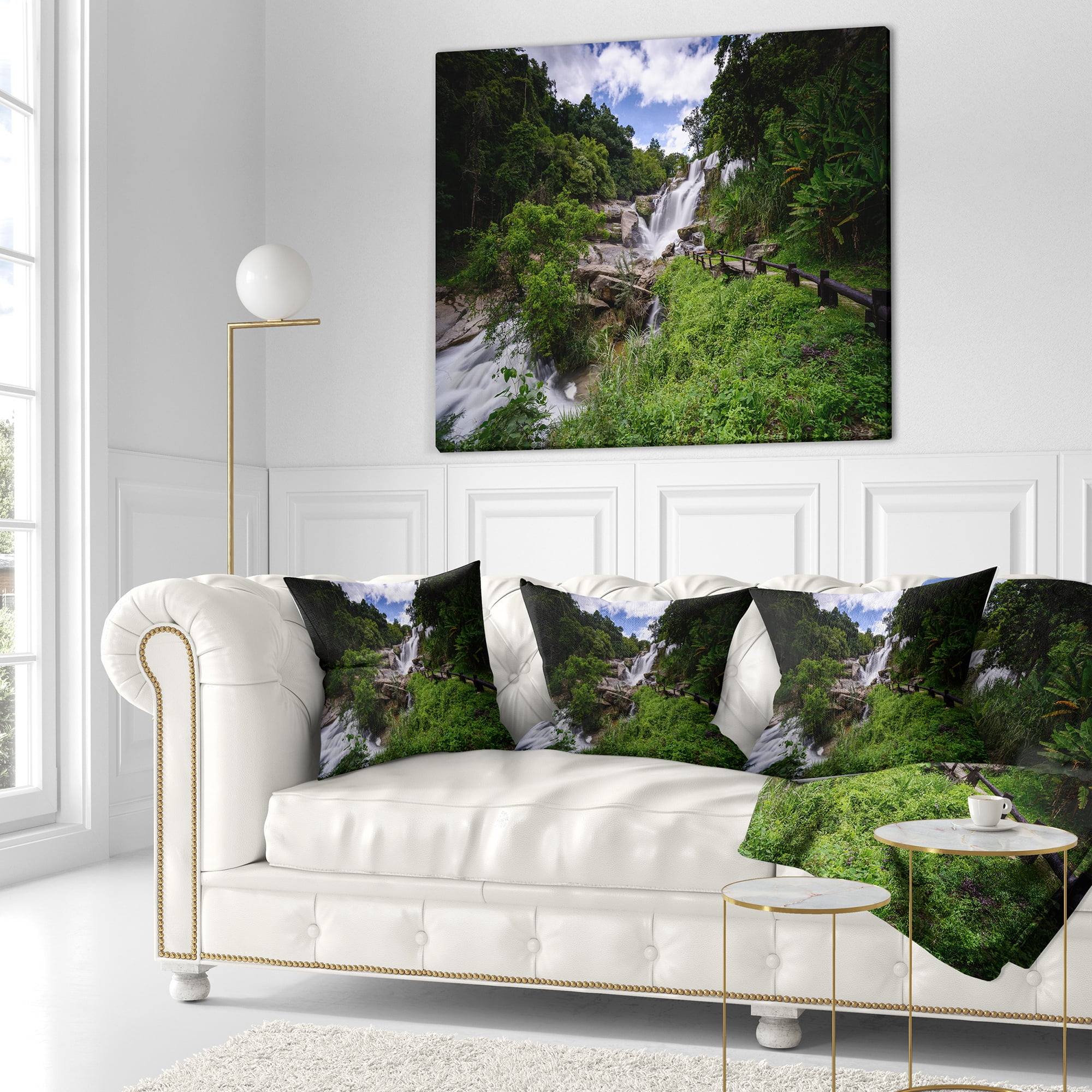 Designart Mae Klang Waterfall Thailand - Landscape Printed Throw Pillow - 18x18