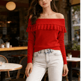 thumbnail image 3 of Trendy Womens Off The Shoulder Sweater with Handemade Fringe Fall Fashion Sweaters for Going Out, 3 of 8