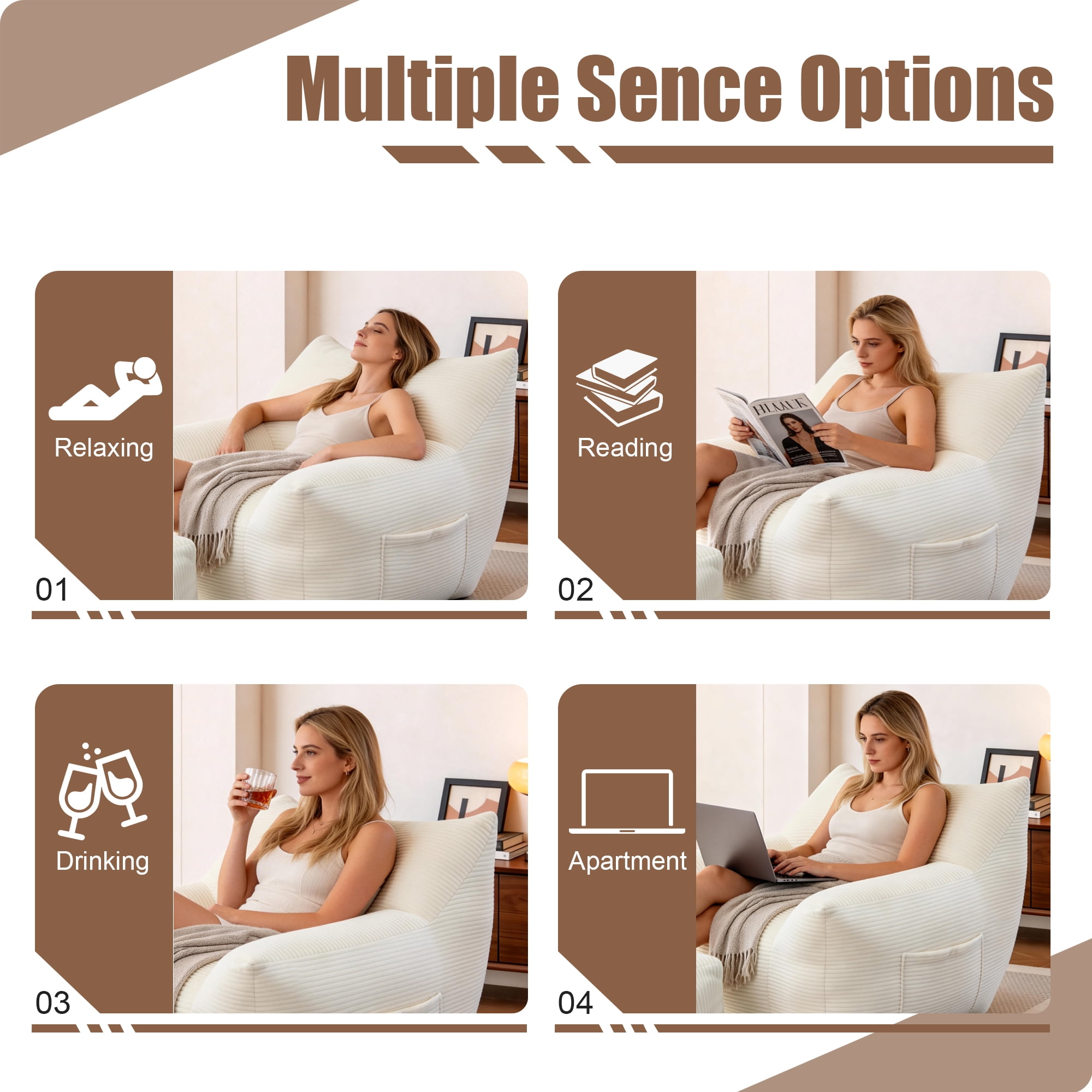 Bean Bag Chair for Adults, Oversized Comfy Beanbag Living Room Lazy Sofa for Bedroom & Dorm