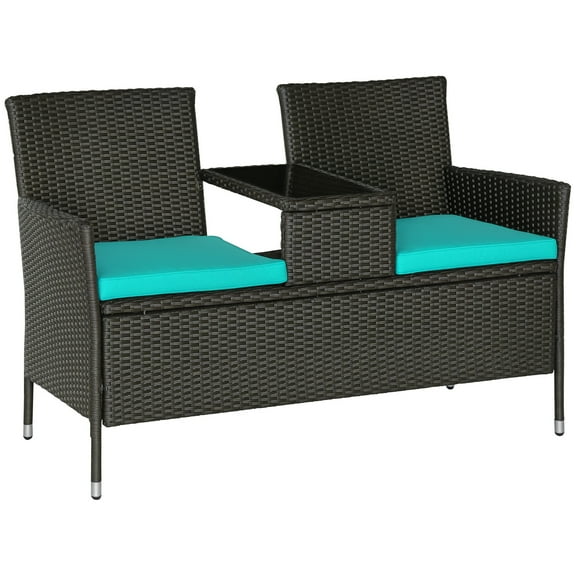 Outsunny 2-in-1 Outdoor Loveseat & Coffee Table Set, Blue