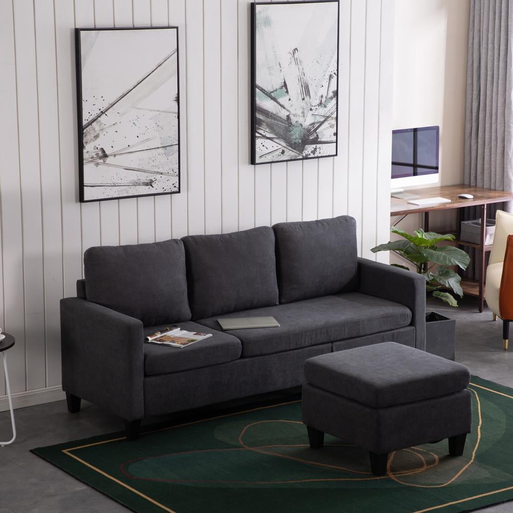 SalonMore L Shaped Modern Cotton Longue Combination Sofa for Living Room,Dark Grey