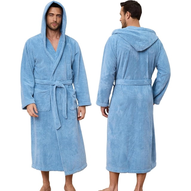Men's Bathrobe with Hood, Soft Long Towel Robe for Men - Super Absorbent Quick Dry yet Warm