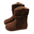 thumbnail image 3 of Otqutp Kids Mid Calf Boots for Girls aux Suede Ruched Tall Boots with Pull Tabs Soft Flat Non Slip Rubber Sole Boots Autumn Winter Outdoor Wear, 3 of 9