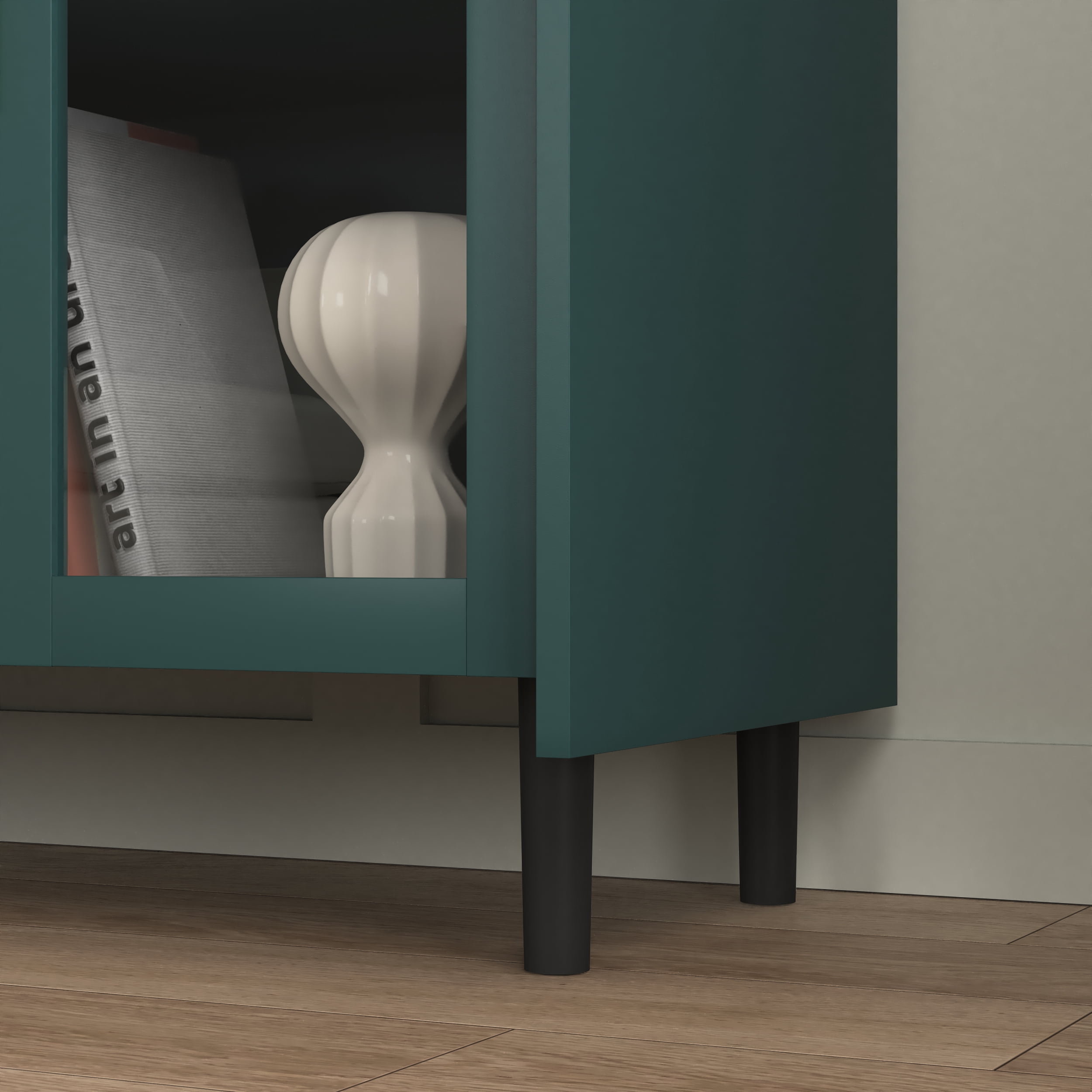 MAYEERTY Green Kitchen Pantry Storage Cabinet, 55" Coffee Bar Cabinet with Glass Doors & Drawers