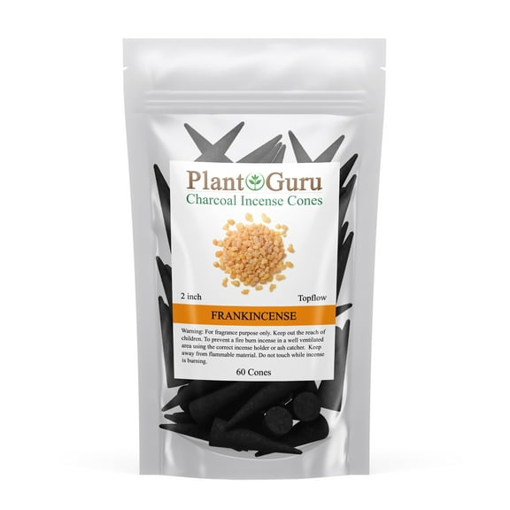 Frankincense Charcoal Incense Cones 2" BACKFLOW - 60 Pack Bulk - Natural Scented Cones Handmade Hand Dipped