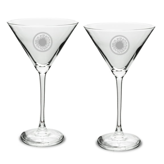 Sunflower Deep Etched Martini Glass Set of 2