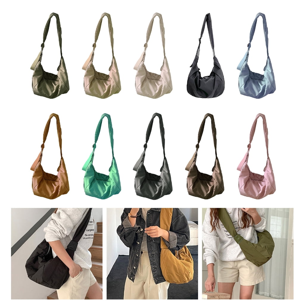 FENOHREFE Simple Fashion Casual Bags Shoulder Bags Solid Color Dumpling Bag Nylon Crossbody Bag Wide Shoulder Straps Trendy Bags