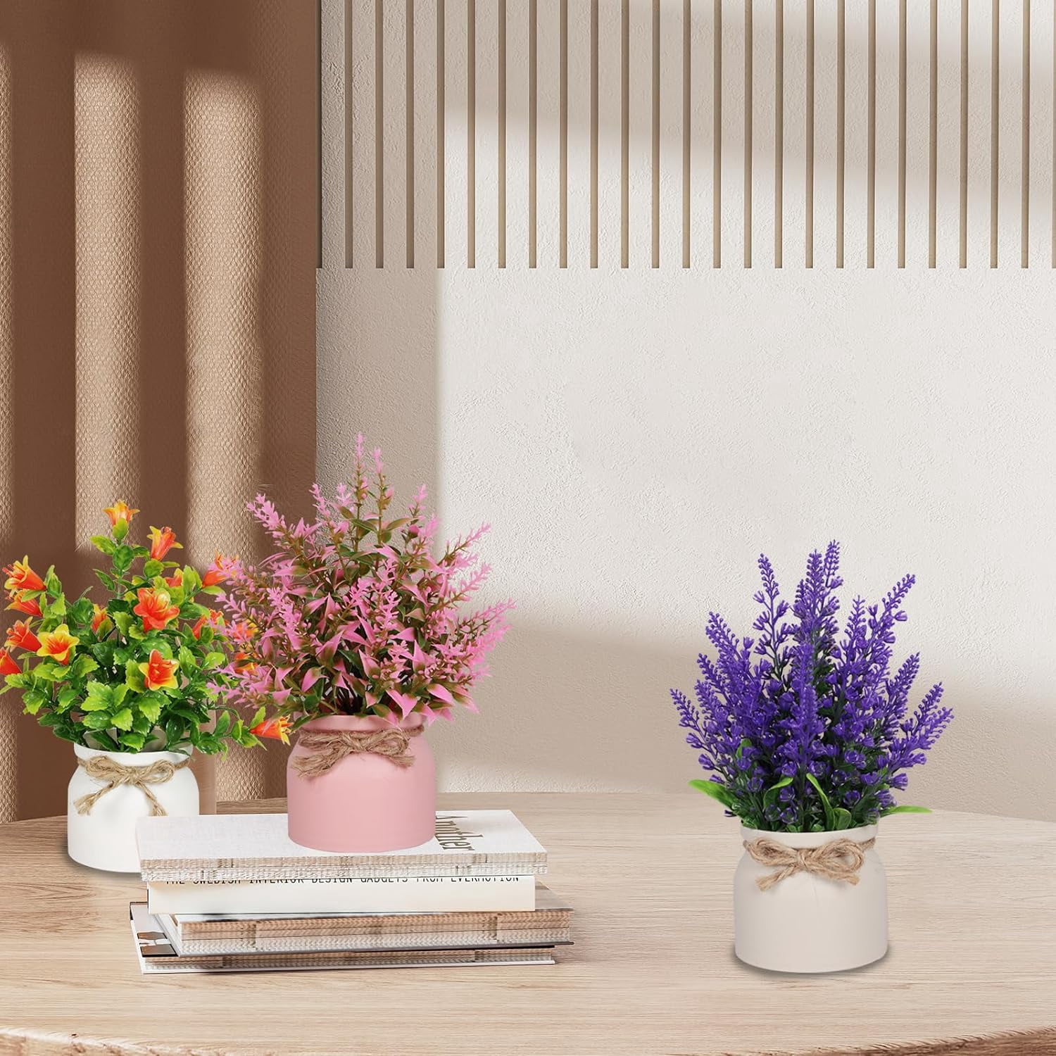 6pcs Artificial Pot Flowers Small Fake Plants with Pot Mini Potted Plants for House Office Tabletop Decoration
