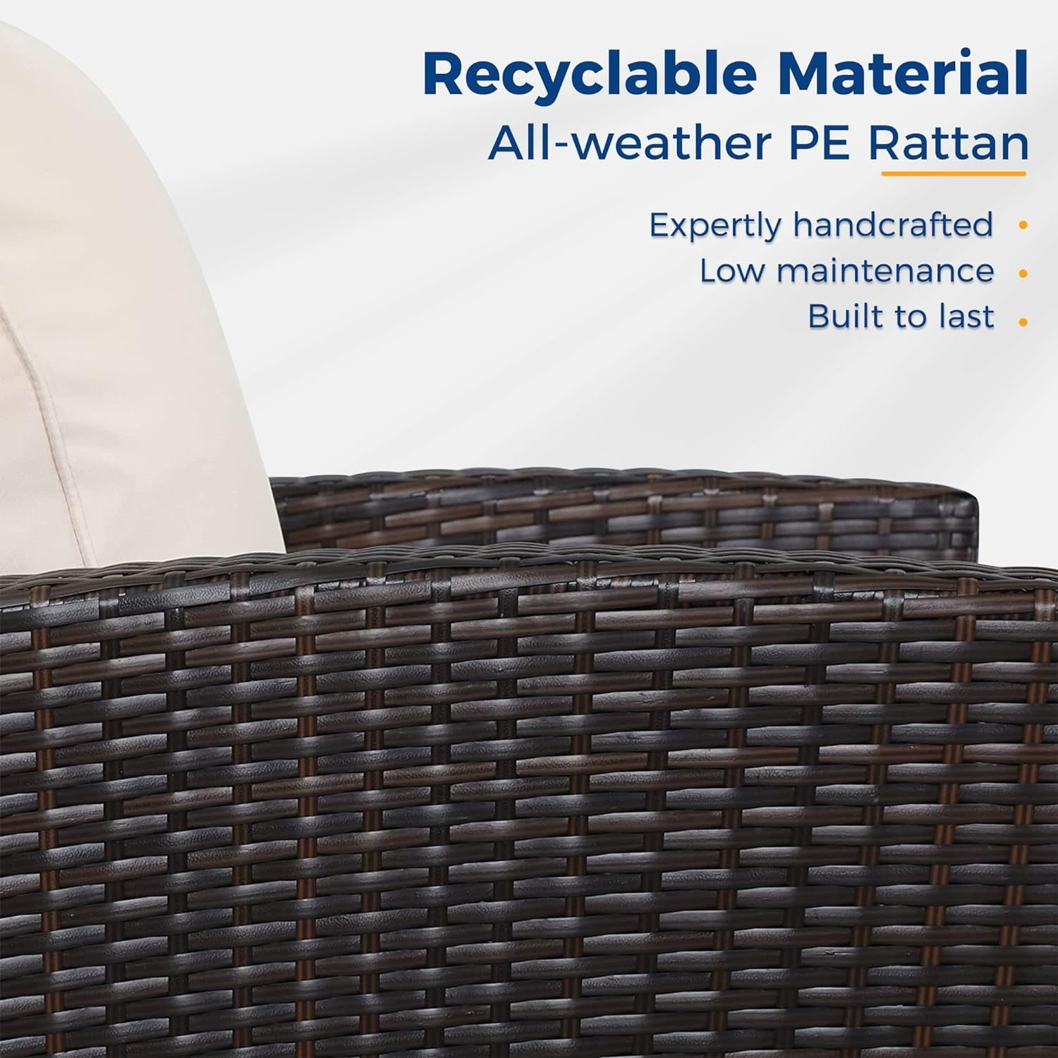 RoyalCraft 4 Piece Outdoor Patio Furniture Sets, Wicker Conversation Set for Porch Deck, Brown Rattan Sofa Chair with Cushion