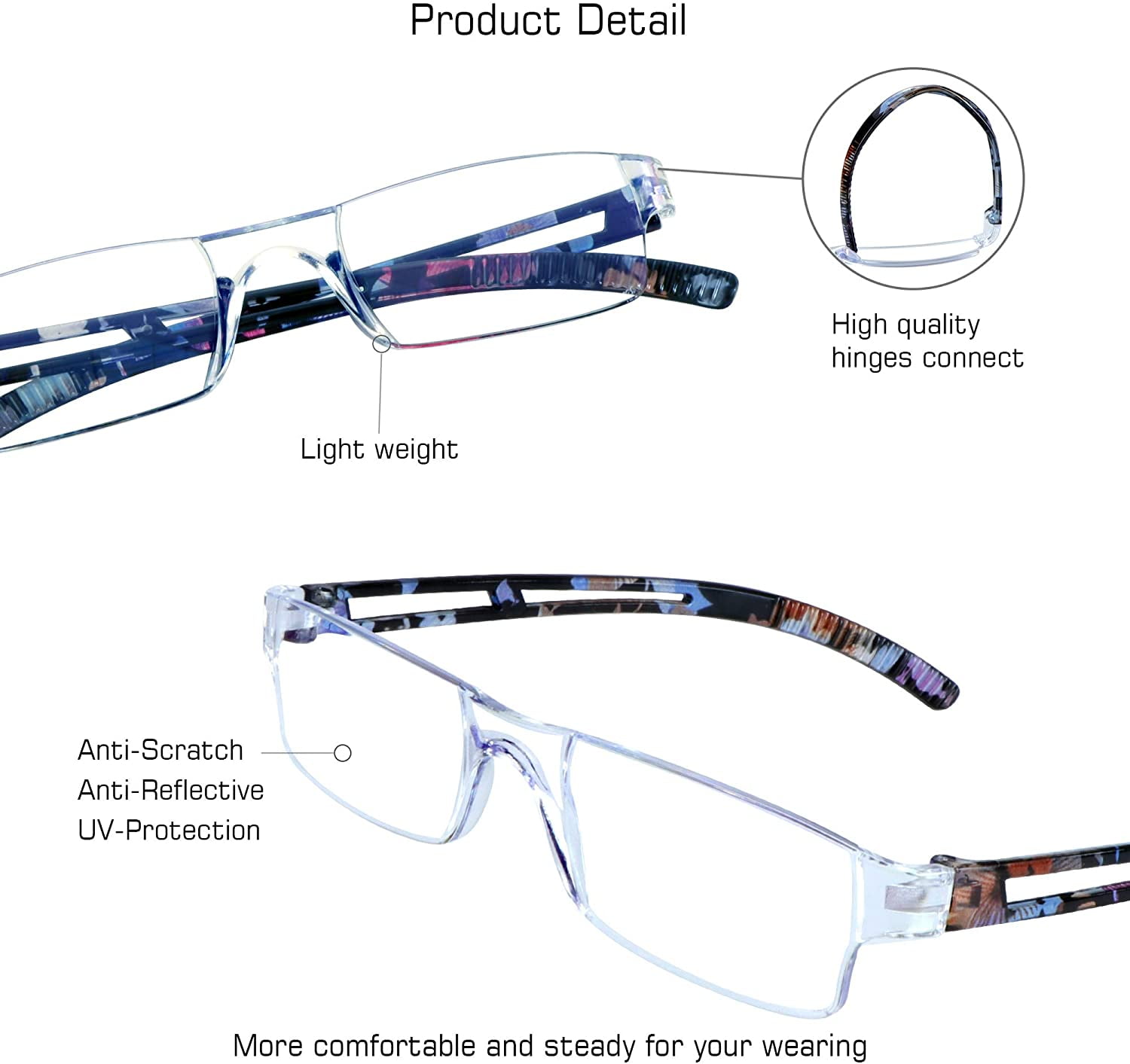 8 Pairs Reading Glasses, Blue Light Blocking Glasses, Computer Reading Glasses for Women and Men, Fashion Square Eyewear Frame (4black+4bluefloral,+4.25 Magnification)