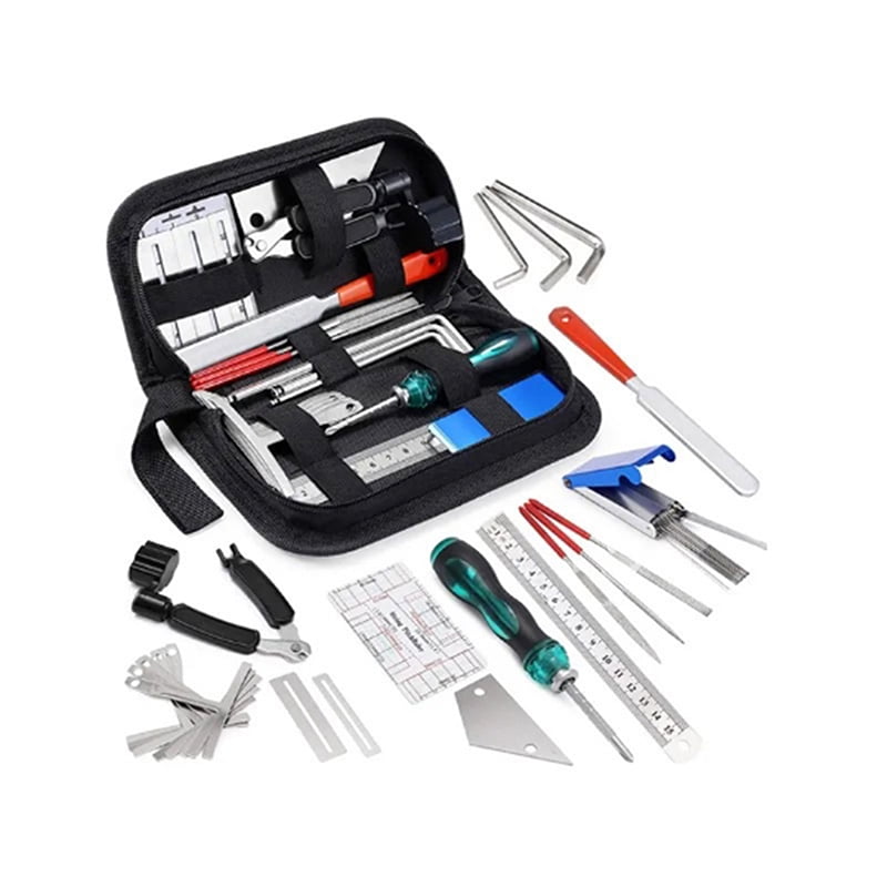 25pcs Guitar Tool Kit With Carry Bag Repair Maintenance Tools String Action Ruler Luthier File Guitar Bridge Pins Guitar Ukulele