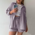 thumbnail image 4 of Baqcunre Workout Shorts Womens Women'S Spring Collar Long Sleeve Shirt High Waist Drawstring Shorts Large Set Lounge Sets For Women Pants For Women Purple M, 4 of 8