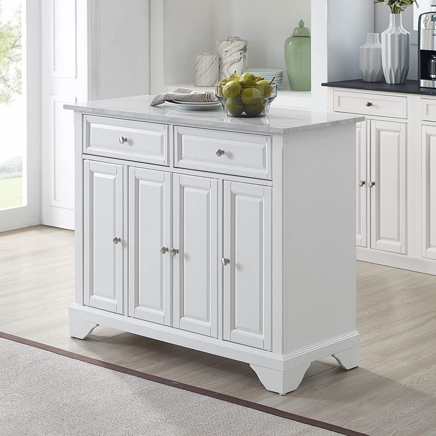 Kitchen Island Cart with Storage & Marble Top - Portable Kitchen Furniture for Small Spaces