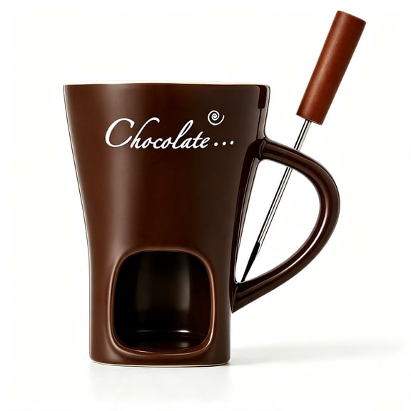 Chocolate Fondue Ceramic Mug Set, Mini Melting Pot with Stainless Steel Fork for Home Dessert, Valentine Gift