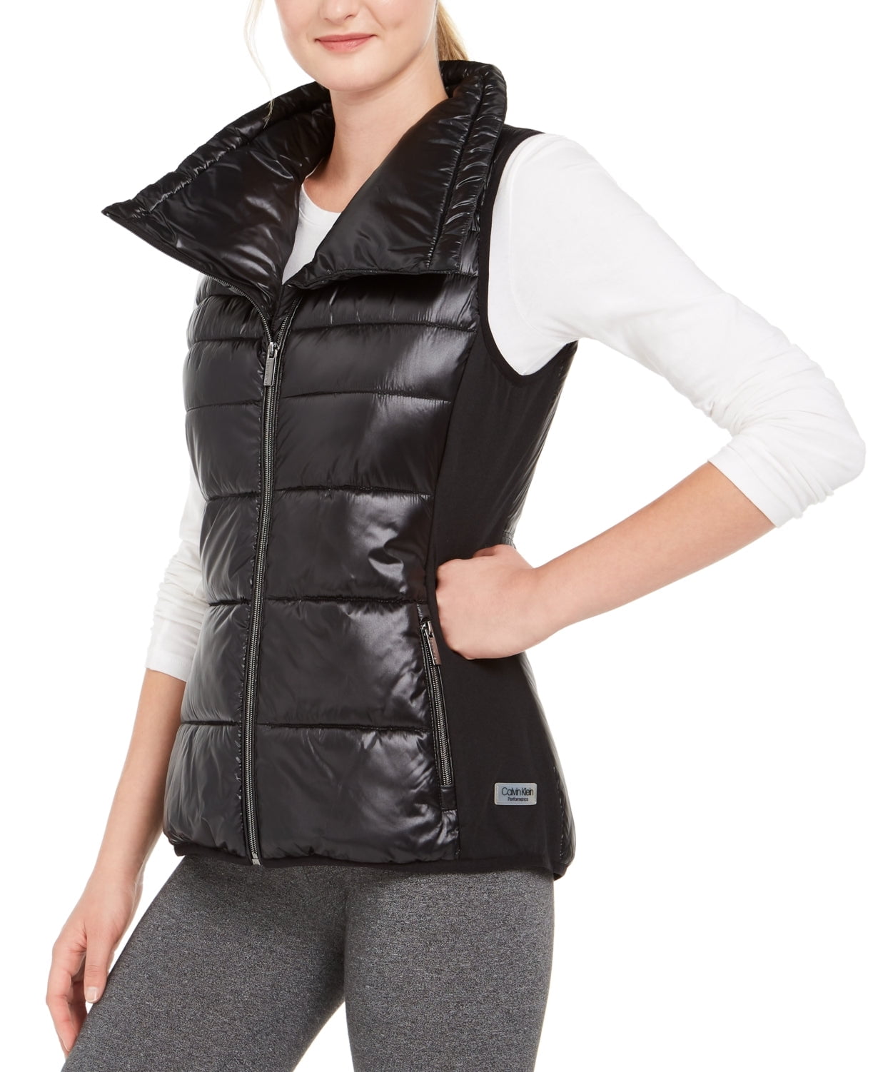 Calvin Klein Womens Performance Funnel Neck Quilted Outerwear Vest