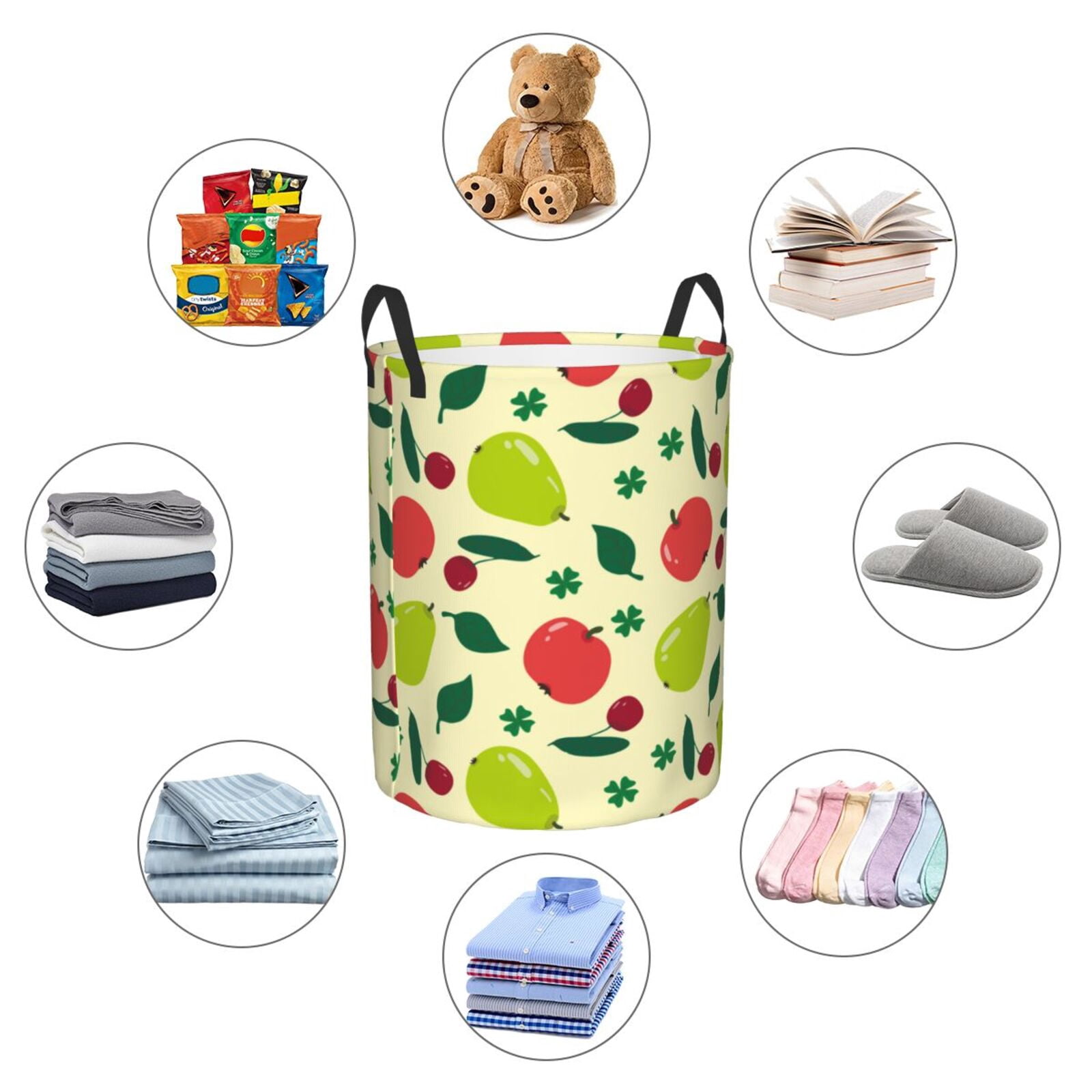 Large Laundry Basket with Handles - Cute Teal Pear Red Fruit Kids Baby Dirty Clothes Laundry Hamper for Bedroom Aesthetic
