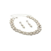 COOLCRYSTALS Silver Crystal Rhinestone Criss Cross Necklace with White Pearl Inserts and Matching Dangle Earrings Jewelry Set