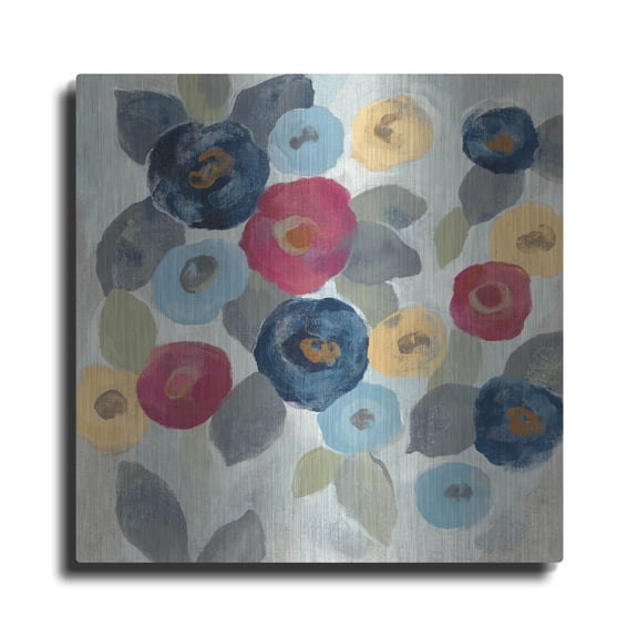 Luxe Metal Art 'Winter Flowers III' by Silvia Vassileva, Metal Wall Art, 12" x 12"