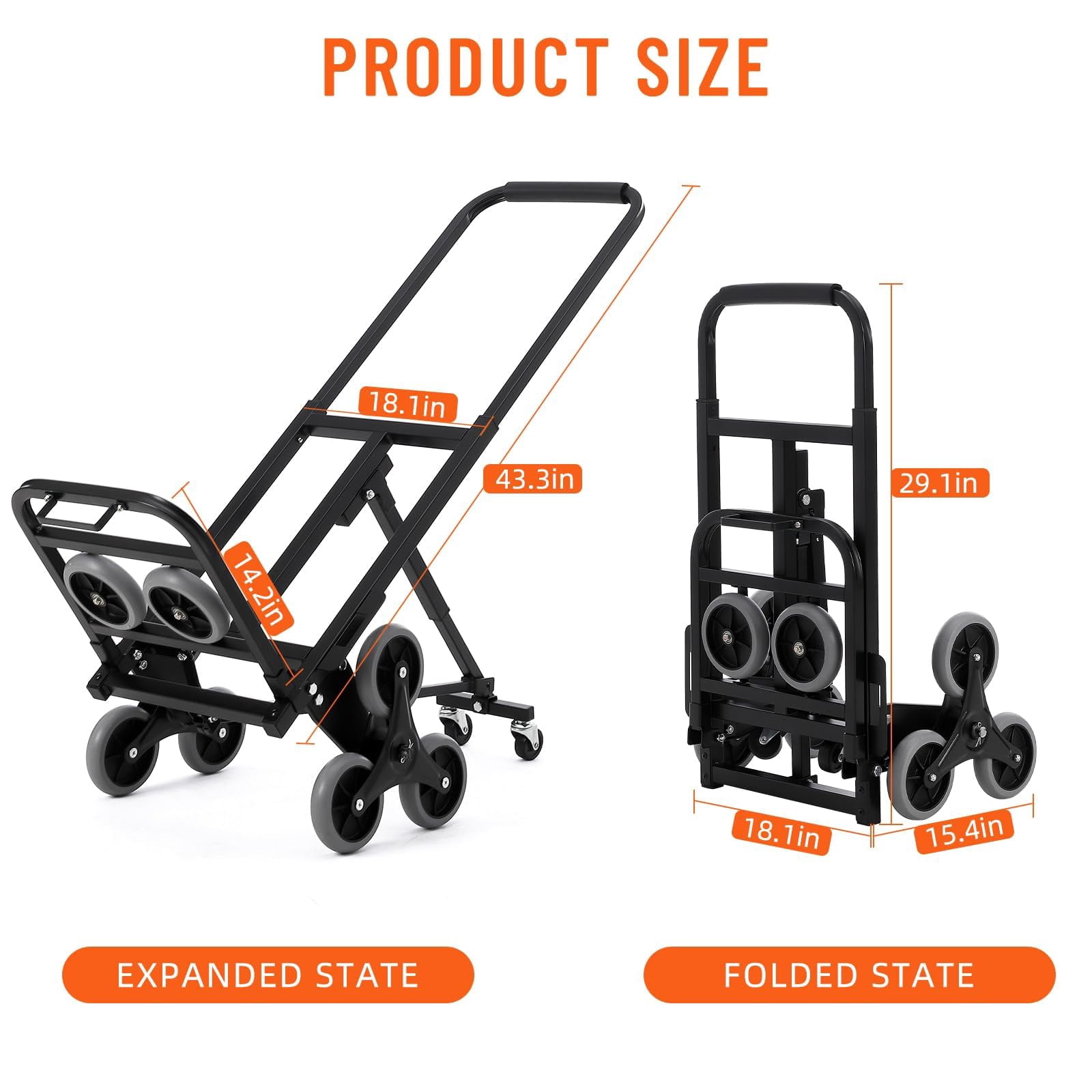 330 LBS Stair Climbing Dolly for Stairs, 10-Wheel Stair Climbing Cart, Folding Climber Hand Truck Dolly with Telescoping Handle for Moving, Office & Warehouse